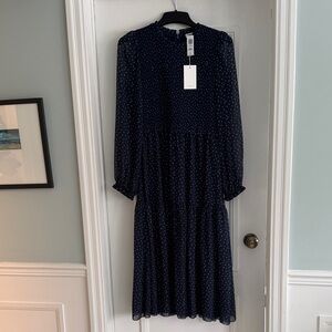 Wilfred Navy Polka Dot Long Sleeve Roslyn Dress, NWT